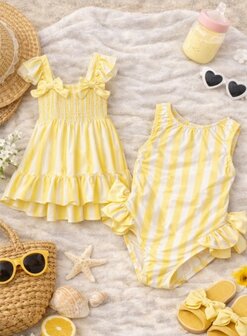 Baby jurkje matching geel wit 