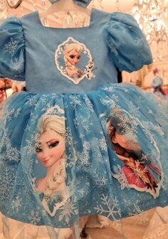 Elsa jurk blauw korte mouw  met haarstrik 
