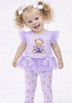 setje legging met beertje lila 