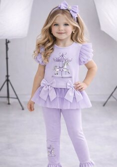 setje legging met carrousel paard lila