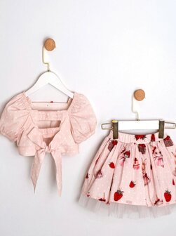 Setje stawberry 2delig Girls blouse  en rok  