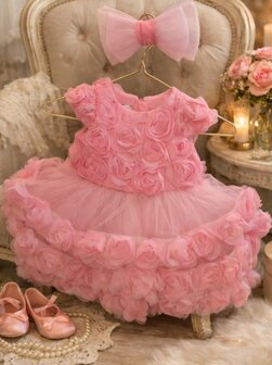 Roze verjaardagsjurk roses met haarband 