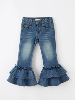 Flairpants Meisjes denim boek met ruches en uitlopende pijpen