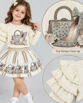 setje beige girly higheels longsleeve en rok 