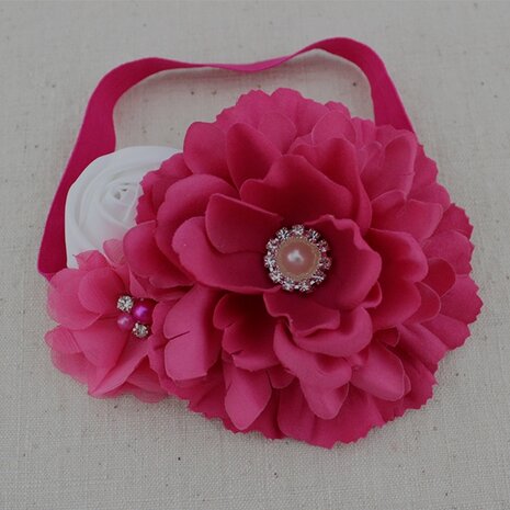 Handgemaakte Luxe Rose Garden Vintage Bigflower Hotpink Ceintuur + bijpassende haarband