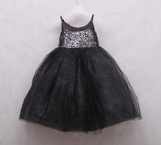 Black Zilver Sequin Prinses Feestjurk 98-146 