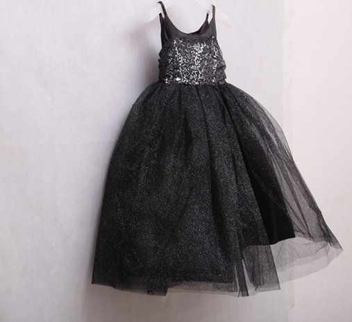 Black Zilver Sequin Prinses Feestjurk 98-146 