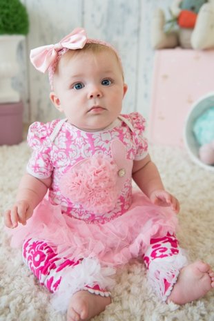 * 3delige set Pettiskirt Romper Bunny Pink Damask 