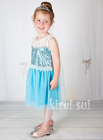 Voldoen Verbaasd Sjah Elsa Frozen Jurk met Glitters & kant + bijpassende kroon 74-122 -  meetje-pettiskirts