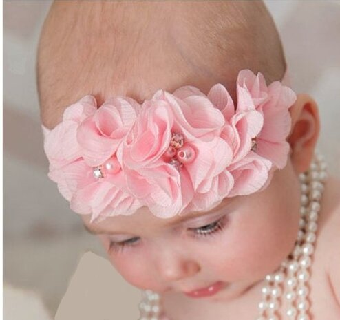 Baby Haarbandje Chiffon flower sparkle roze 