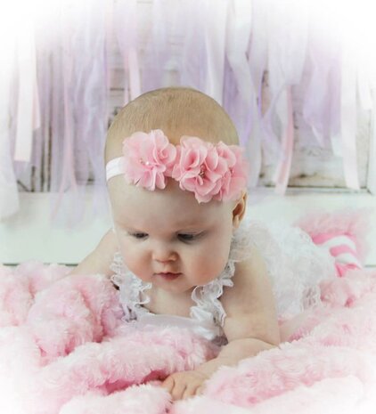 Baby Haarbandje Chiffon flower sparkle roze 