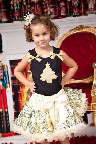 Kerst petticoat set 3delig Goud glitter  