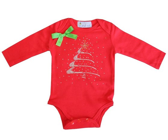 Baby kerstromper glitter kerstboom longsleeve rood 