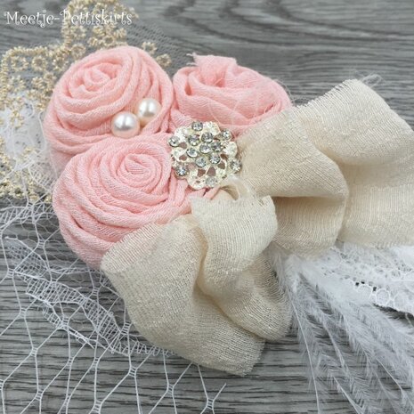 luxe couture haarband linnen bloem rossette pink