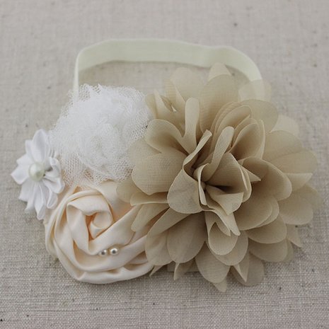 Handgemaakte Luxe Rose Garden Vintage White Cream Camel Ceintuur + bijpassende haarband