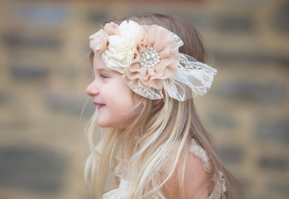 Beauty Grote Luxe haarband Beige Chiffon Beaded Flower 