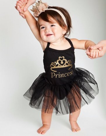 baby tutu jurkje Zwart Princess + Kroon haarband