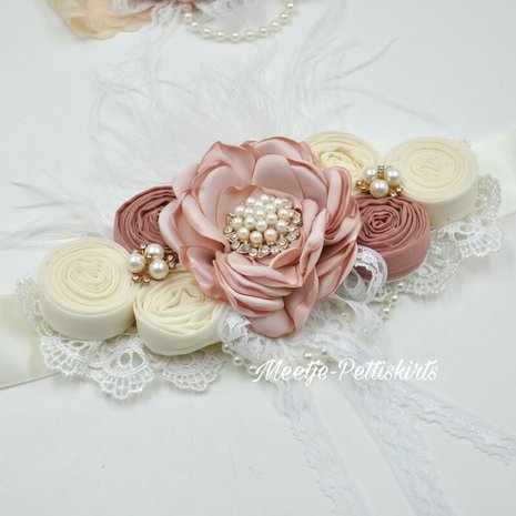 Couture extra luxe handgemaakte Luxe rosette Flower parel Dusty Pink light + bijpassende haarband