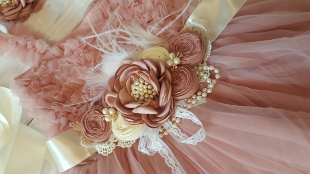 Luxe  baby jurk & meisje jurk By Meetje Dusty Pink Miracle Flower 56-158