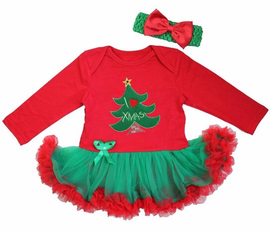 kerst baby jurk rood Groen XMas Tree
