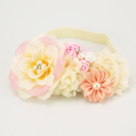 Handgemaakte Sjerp Luxe Tropic Rose Garden Cream Pink  + bijpassende haarband