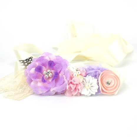 Handgemaakte Sjerp Luxe Tropic Rose Garden Lila  + bijpassende haarband