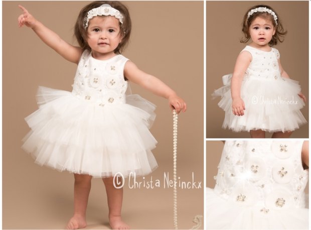 Baby jurk Bruiloft en feest Luxe Diana Ecru Exclusief 3-18 maanden 