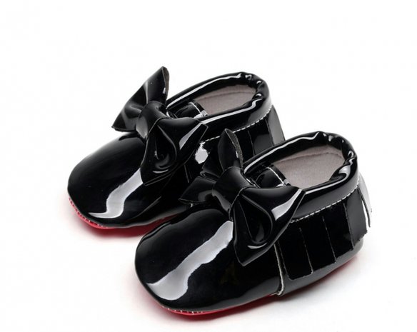  Baby schoentjes mocassins Fashion Zwart lak rode onderkant Mary Jane