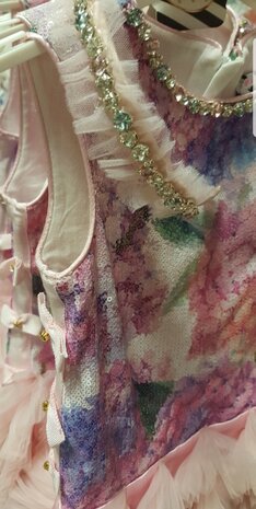 Feestjurk de luxe sequin Fantasy Flower poeder roze + Diadeem 2 tm 6 jaar