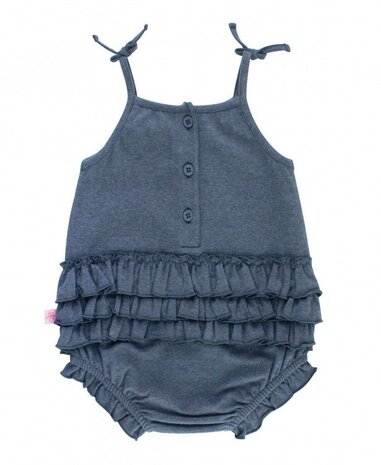 Faux Denim Pom Pom Bubble Romper