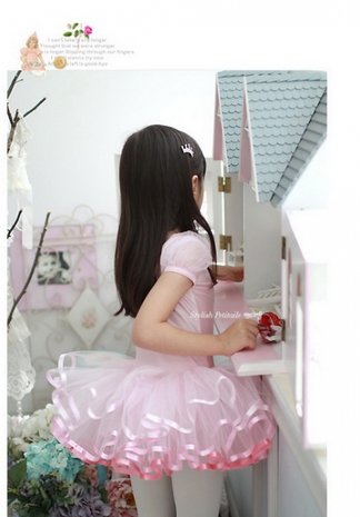 Balletpakje Light Pink poff mouw Tutu maat 98-140,