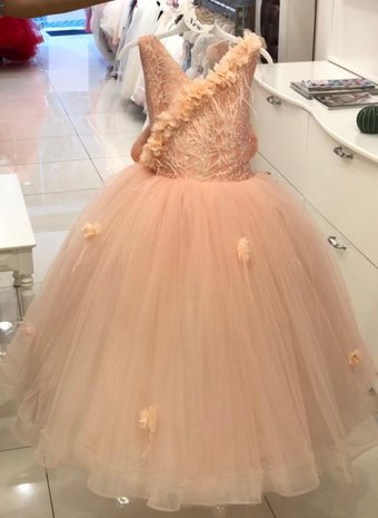 Exclusieve Communie jurk / Bruiloft meisje jurk  Luxe Peach