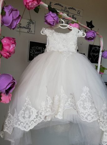 Communie jurk & Bruiloft meisje Ivoor Handgemaakt + Grote strik Ultra Luxe Alle maten 