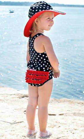 Zwart witte stippel met rode strik bikini 68-74