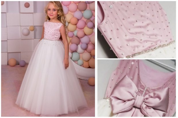 Prinsessenjurk roze met diamantjes en ivoor tulle Handmade NEW