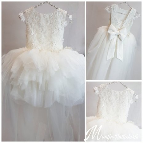 Communie jurk kant & Bruidsmeisjes jurk ivoor Ultra Luxe handmade 56 tm 176 NEW