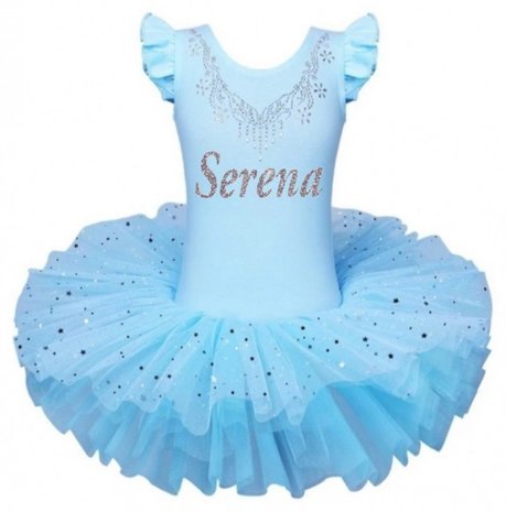 Balletpakje blauw tutu Sparkle Style Met NAAM maat 92-140 NEW