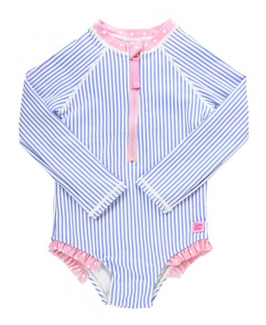 badpak lange mouw UV bescherming blauw roze streep 86-140