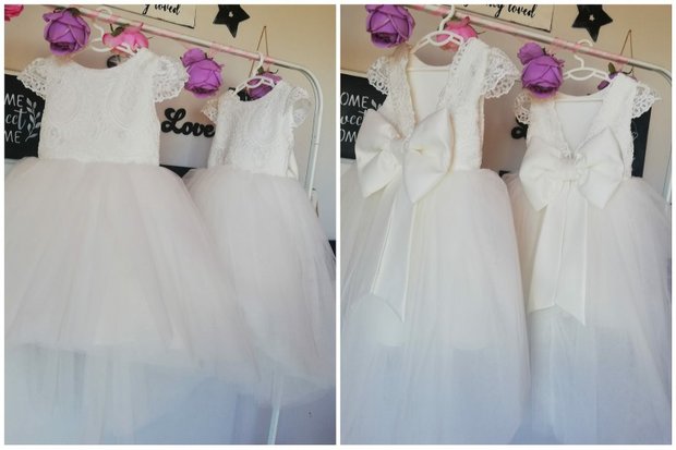 Doopjurk en bruiloft jurk Handmade Half moon mouw Dream Chiffon Luxe NEW 