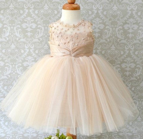 Feestjurk Bruiloft Communie & Doop jurk Champagne Luxe Baby & Kids 