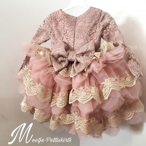 Luxe feestjurk Oud roze & champagne vol Ultra Full Lace 56-176