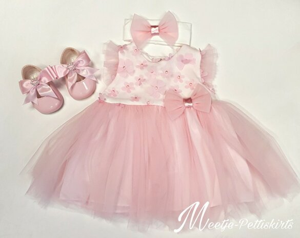 Baby feestjurk Roze cuty flower 3delig New