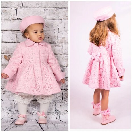 Gevoerde Mantel jas Roze kant Spanisch Style Girly met bijpassende bonnet