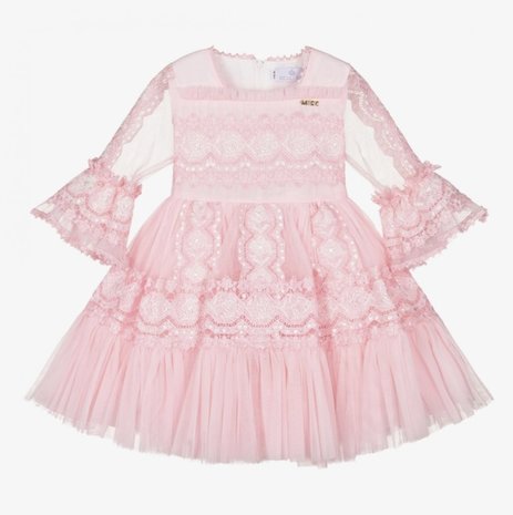 Kanten jurk roze met lange mouw transparant Luxury Spanisch girl Style 