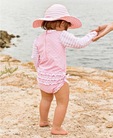 Baby zwempakje lange mouw roze stippel 