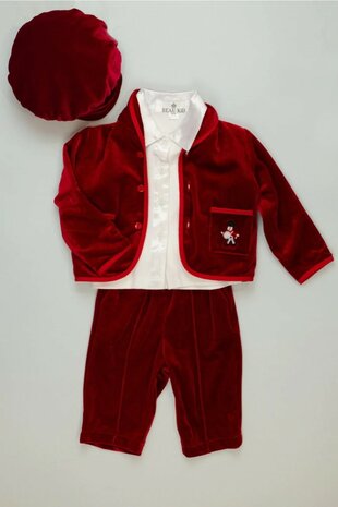 kostuum baby velours rood 4delig 