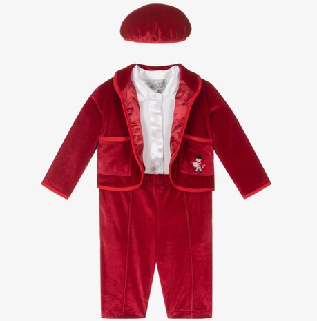 kostuum baby velours rood 4delig 
