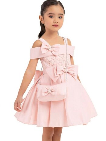 Feestjurk meisje powder pink  met tasje 92-122