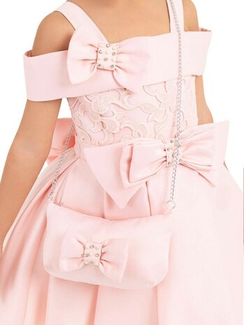 Feestjurk meisje powder pink  met tasje 92-122