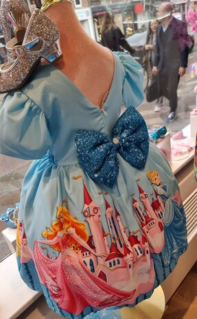 prinsessen jurk met tutu blauw + bijpassende haarstrik 